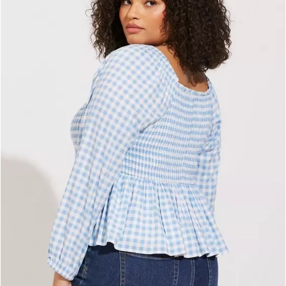 Rayon Slub Smocked Bodice Long Sleeve Crop Blouse Top Size 3X 22-24 - Picture 4 of 6